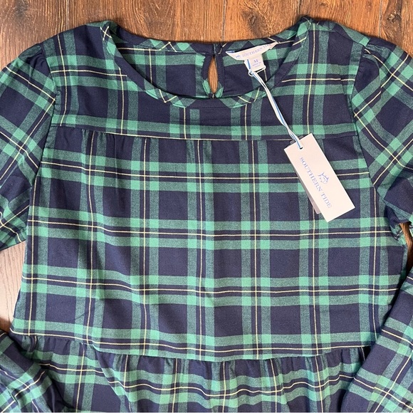Southern Tide Nadia Navy/Green Flannel Intercostal Dress SZ MED - Picture 2 of 6